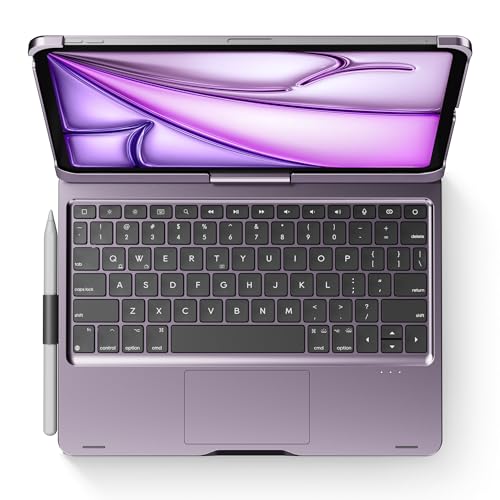 Wireless Keyboard Case for iPad Pro 11 inch M5 2025 & M4 2024 Purple | Pekarejue 360 Rotatable, Pencil Holder, Multi-Touch Trackpad, Backlit Keys, Swivel Cover A3357A3358 A3359 A2836 A2837 A3006 - color: Metallic Purple, size: iPad Pro 11 (M4/M5)