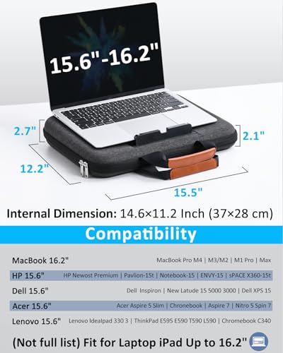 Hard Laptop Case 15.6 Inch with Stopper and Book Clip - Black | Shockproof Waterproof Laptop Case 15.6 Inch for HP Dell Lenovo ASUS Acer - 16.2 MackBook Pro Case - color: Black, size: 15.6-16 Inch