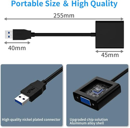 USB to VGA Adapter, USB3.0/2.0 to VGA Adapter Multi-Display Video Converter Full HD 1080P External Video Card Multi Monitor, Desktop, Laptop, HDTV, Monitor, Projector (Windows 10/8.1/8/7)