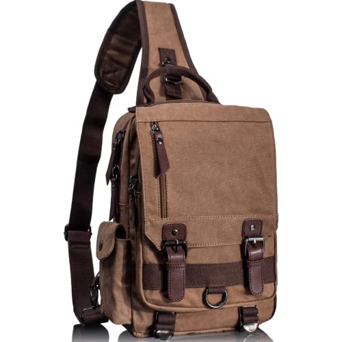 Retro Canvas Messenger Bag — Unisex Crossbody Shoulder Sling Bag for Travel, Work & Daily Use - color: Coffee 1, size: Large