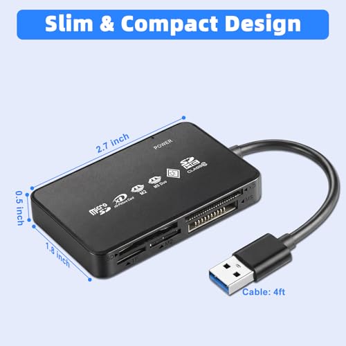 SD Card Reader USB 2.0 for CF/SD/TF(MicroSD)/XD/M2/MS, 6 in 1 Multi Memory Card Reader Adapter for PC, Laptop, MacBook, iMac, Surface Pro and More