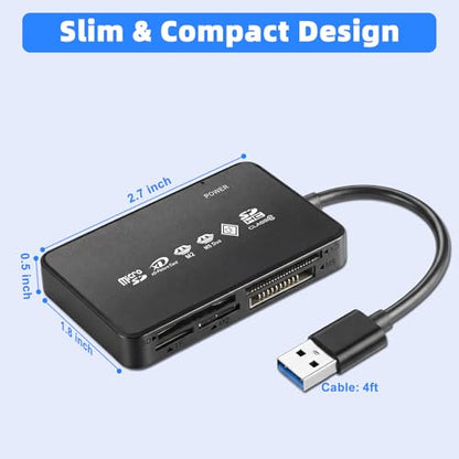 SD Card Reader USB 2.0 for CF/SD/TF(MicroSD)/XD/M2/MS, 6 in 1 Multi Memory Card Reader Adapter for PC, Laptop, MacBook, iMac, Surface Pro and More