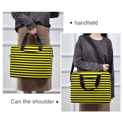 Laptop Zipper Case Portable Crossbody Messenger with Handle and Shoulder Strap 15.6 inch Computer Case Yellow Black Stripe