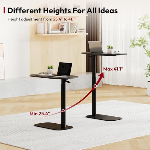 SANODESK 24''Pneumatic Adjustable Overbed Bedside Table with Hidden Casters | Medical Mobile Side End Table Laptop Computer Standing Desk Cart with Tray, Hospital and Home Use(23.6" W x 13.8" D,Black) - color: Black, size: Xsmall