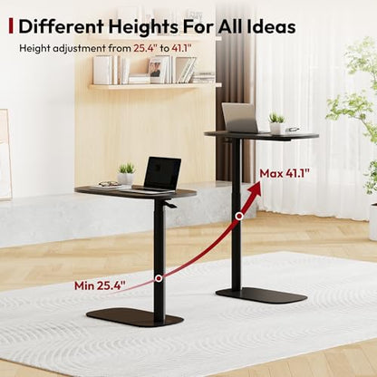 SANODESK 24''Pneumatic Adjustable Overbed Bedside Table with Hidden Casters | Medical Mobile Side End Table Laptop Computer Standing Desk Cart with Tray, Hospital and Home Use(23.6" W x 13.8" D,Black) - color: Black, size: Xsmall
