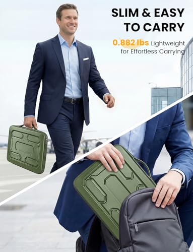 DOMISO Laptop Hard Case 14-14.4 inch Waterproof Shockproof Hard Shell Laptop Sleeve with Handle & Storage Pocket, Compatible with MacBook, HP, Dell, Green - color: Green, size: 14 inch