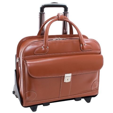212 Main 15.6 inch Lakewood Leather Fly Friendly Detachable Wheeled Ladies Briefcase - Brown - 17 x 6 x 13.25 inch