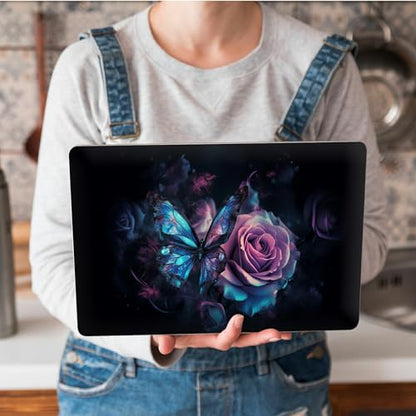 Universal Laptop Skin Sticker with 2 Wrist Pad Skins, Waterproof Scratch Resistant Vinyl Laptop Cover Decal, Cut to Fit for 11–15.6 Inch MacBook HP Dell Lenovo, Dark Rose Butterfly - color: Dark Rose Butterfly