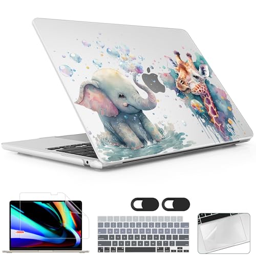 for 2026 MacBook Air 13-inch Laptop Case M5 2026 M4 2025 M3 2024 M2 2022 Release Model A3449 A3240 A3113 A2681, Hard Shell Cover for MacBook Air 13.6 inch, Elephant & Giraffe - color: Elephant & Giraffe