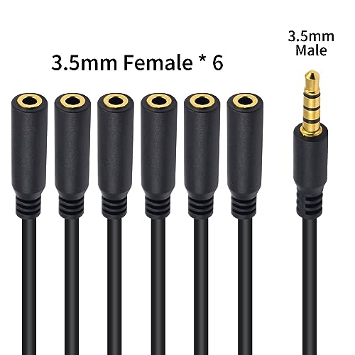 Poyiccot 3.5mm Headphone Splitter, 3.5mm Splitter 1 to 6 Ways 1/8inch TRRS Male to 6 Female Audio Headphone Cord for Earphone, Headset, Laptop, Phone, 1.5ft - size: 3.5mm TRRS Cable 1.5ft
