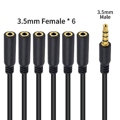 Poyiccot 3.5mm Headphone Splitter, 3.5mm Splitter 1 to 6 Ways 1/8inch TRRS Male to 6 Female Audio Headphone Cord for Earphone, Headset, Laptop, Phone, 1.5ft (Pack of 2) - size: 3.5mm TRRS Cable 1.5ft (Pack of 2)
