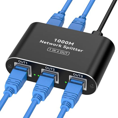 THXCDBID Ethernet Splitter 1 to 4 1000Mbps LAN Splitter Network Switch Ethernet Switch Suitable for Cat6/7/8 Cable with USB C Power - size: Ethernet Splitter 1 to 4