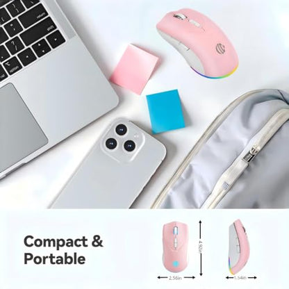 Wireless Mouse, Bluetooth Mouse for Laptop, Rechargeable, Dual Mode (BT 5.2 + 2.4G ) Silent Wireless Bluetooth Pnk Mouse, Laptop Mouse,Ergonomic Design, 3-Level Adjustable DPI Mouse for iPad, Mac, PC