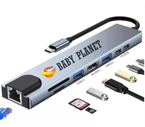 USB C Hub Docking Station, 8 in 1 Type C Hub USB C Dongle with HDMI 4K@60Hz, RJ45 Ethernet,100W Power Delivery, SD/TF Card Reader, 2 USB Ports, USB Type C Hub for MacBook Pro Air and More