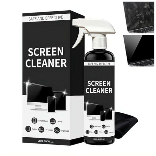 Screen Cleaner Spray and Microfiber Cloth Kit,250ml/8.5 fl oz Screen Cleaner Spray and Wipe for TV, Laptop, Computer, Phone, Tablet, Car, Electronic Devices - color: 250ML Black Set