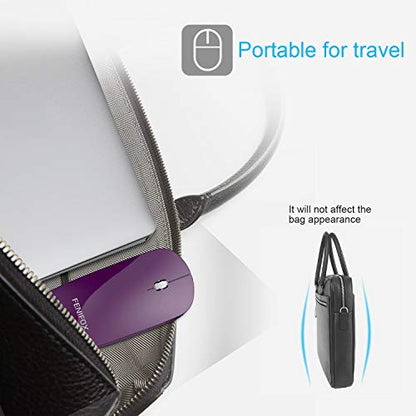FENIFOX Bluetooth Mouse Slim, Whisper-Quiet Mini Flat Portable Mobile Mice Rechargeable Compatible with Laptop,PC,Android Windows Tablet - Deep Purple - color: Deep Purple
