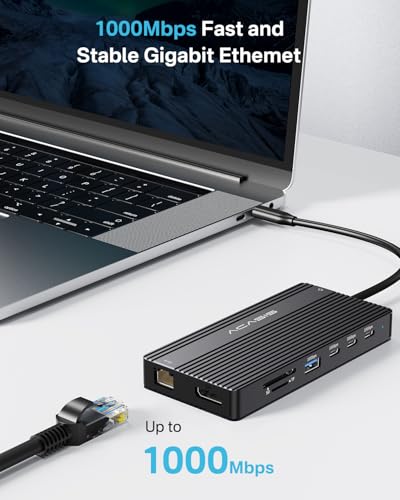 USB C Docking Station Dual Monitor, 14 in 1 USB C Hub, Adapter with 2 HDMI+DP(4K60Hz), Ethernet, 3 USBC 10G,100W PD, SD/TF, Audio, Laptop Docking Station for Dell/HP/Lenovo/ThinkPad/Surface (Black) - color: Black