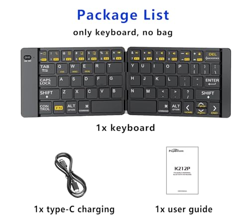 PopBloom Foldable Bluetooth Keyboard - Portable Keyboard, Rechargeable Full Size Ultra Slim Compatible iOS Android Windows Smartphone Tablet and Laptop (Only Keyboard) - color: Jazz Yellow-Black Keyboard, No Bag