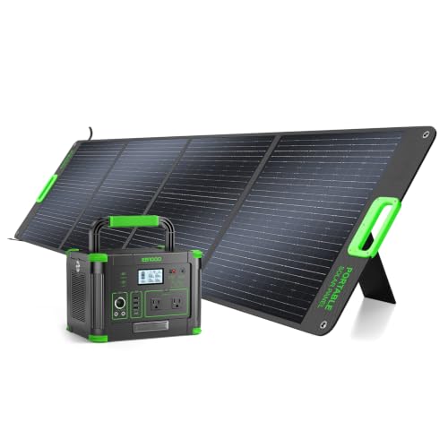 1000W Portable Power Station with 200W Solar Panel for Outdoor Emergency | 999Wh Solar Generator Kit, Pure Sine Wave AC Outlet, 60W USB-C PD, Battery for Camping, RV, Home Backup, Off-Grid Living - color: Dark Green