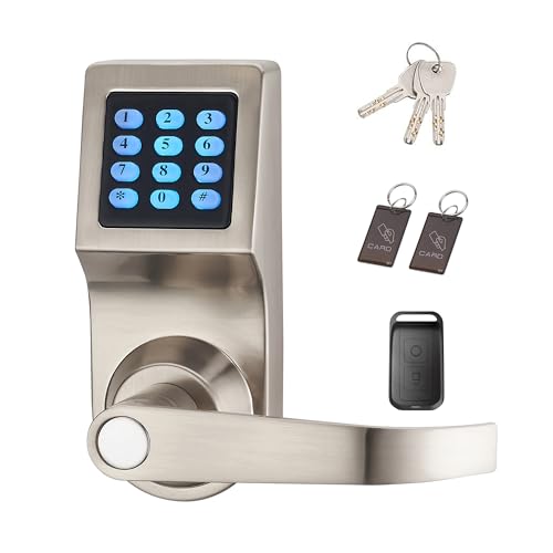 Digital Door Lock,Unlock with Remote Control, M1 Card, Code and Key,Handle Direction Reversible