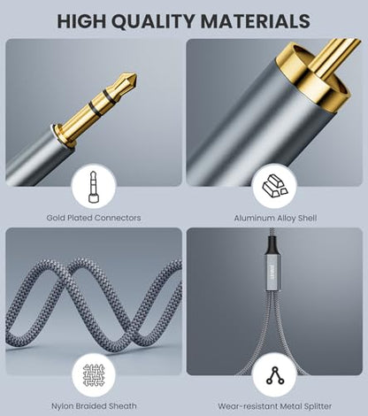 3.5mm to RCA Cable 6.6FT, Gold-Plated 2 RCA to 3.5mm AUX Male to Male Stereo Y Splitter Adapter, RCA Red/White to 3.5mm Aux Cable for Smartphone, Speaker, Tablet, MP3 Player, HDTV - size: 6.6ft