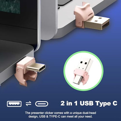 QUI Presenter Clicker USB A&C Bundle | Pen-Shaped Pink & Remote-Shaped Black