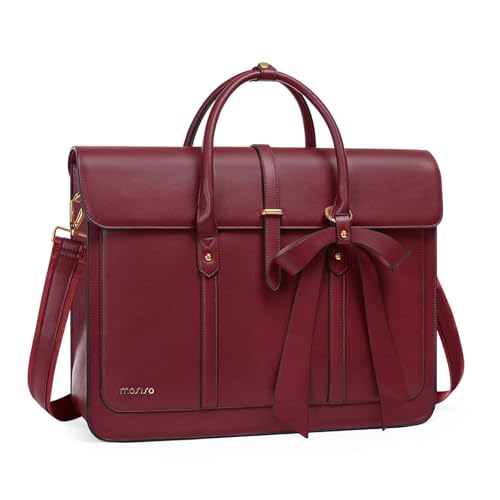 MOSISO Laptop Bag for Women, PU Leather Laptop Shoulder Bags Convertible Backpack, Work Travel Computer Bag with Bowknot - color: Wine Red, size: 14 inch