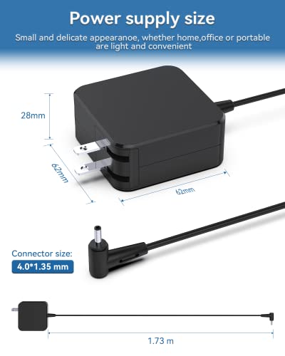 19V 2.37A 45W ASUS Laptop Charger for ZenBook UX305 VivoBook X540 | 4.0x1.35mm Small Tip, Foldable Plug, 5.6FT Cable, 100-240V, for Chromebook C202 Q302 S200