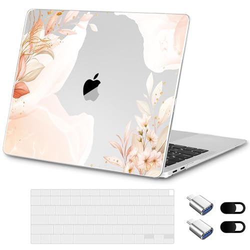 Designed for MacBook Air 13 inch Case 2021-2018 A2337 M1/A2179/A1932, Ultra-Thin Hard Shell Case for MacBook Air 13.3" with Keyboard Cover & USB Adapter & Webcam Cover, Abstract Flowers - color: Abstract Flowers