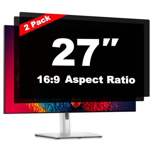 27 Inch Computer Privacy Screen Shield [2 Pack] for 16:9 Widescreen Desktop Monitor - Anti-Glare Blue Light Privacy Filter and Anti Spy Privacy Screen Protector Film | Anti-Glare Blue Light Privacy Filter; Anti Spy Privacy Screen Protector Film - size: 27
