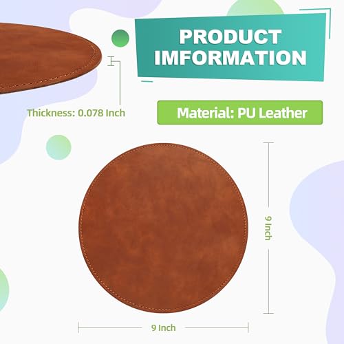 Mouse Pad，Round Mouse Pad，PU Mouse Pad，Leather Mouse Pad with Stitched Edge Micro-Fiber Base with Non-Slip Waterproof，Mouse Pad for Computers，Laptop，9 x 9 Inch (Caramel Brown) - color: Caramel Brown, size: 9L x 9W inches