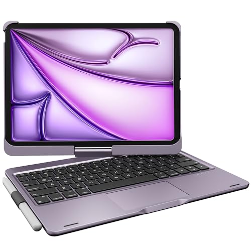 Wireless Keyboard Case for iPad Pro 11 inch M5 2025 & M4 2024 Purple | Pekarejue 360 Rotatable, Pencil Holder, Multi-Touch Trackpad, Backlit Keys, Swivel Cover A3357A3358 A3359 A2836 A2837 A3006 - color: Metallic Purple, size: iPad Pro 11 (M4/M5)