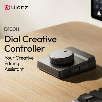 ULANZI D100H Video Editing Keyboard with Dial Knob Wireless Bluetooth | 7 in 1 Power Customizable Macro Keypad Controller with Tactile Feedback for Beginners/Mac/PC, Photographers & Video Creators