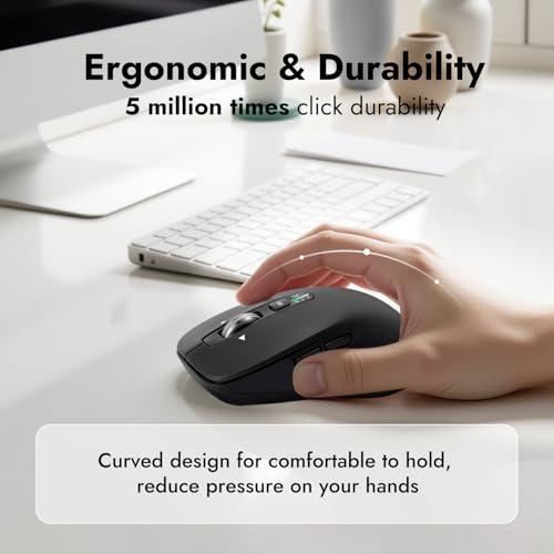 CITLLA Wireless Bluetooth Mouse (USB + BT1 + BT2), Full Size, 4-Way Scrolling, Multi-Device Silent Mouse for Computer, Laptop, iPad, MacBook (Black) - color: Black
