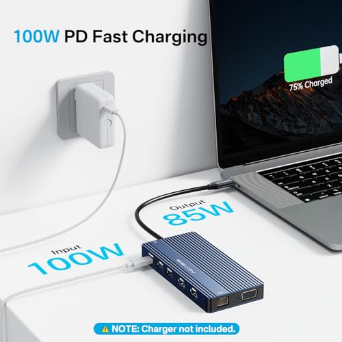 ACASIS USB C Docking Station Dual HDMI Monitor,14 in 1 Laptop Docking Station 3 Monitors, 2 * 4K HDMI+1080p VGA+100W PD+Ethernet+5*USB 3.1+SD/TF+Audio Adapter, USB C Hub for Dell/Lenovo/HP/ThinkPad - color: Grey