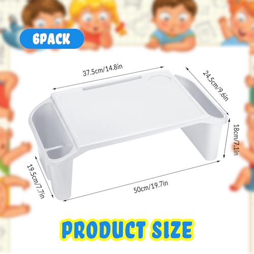 Leinuosen 6 Pcs Kids Lap Desk Tray with Storage Plastic Breakfast Laptop Trays with Side Pockets and Slot Portable Lap Bed Table for Writing Eating Game Classroom Snacks Boy Girl (White) - color: White