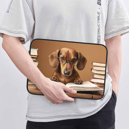 Laptop Sleeve Bag 15.4 15.6 Inch,Dachshund Professor Reading A Book Funny Dog Animal Protective Polyester Computer Cases Laptop Cover Briefcase Bag Tablet Travel Cover - color: LPS-030