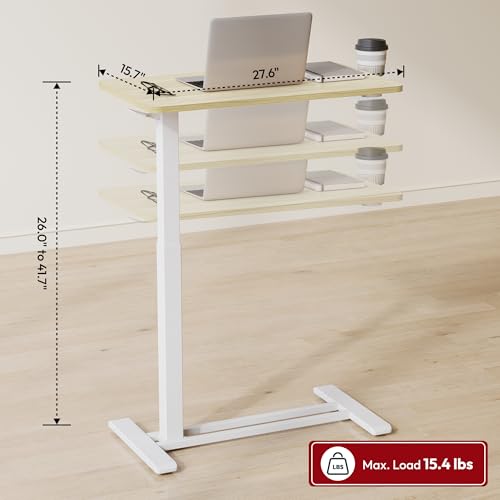 SANODESK 28''Pneumatic Adjustable Overbed Bedside Table with Hidden Casters | Medical Mobile Side End Table Laptop Computer Standing Desk Cart with Tray, Hospital and Home Use,27.6"W x 15.7"D,Wood Grain - color: Wood Grain, size: Small