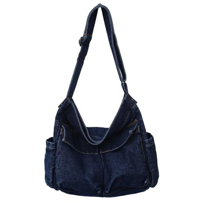 KlaOYer Canvas Messenger Bag Large Hobo Bag Crossbody Shoulder Bag Tote Bag with Pocket for Women and Men - color: Navy Blue