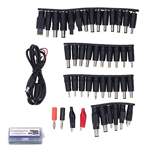 45PCS Laptop DC Power Adapter Universal Power Supply Plug Kit with 5.5 x 2.1mm Female Base DC Power Adapter Tips Notebook Power Head