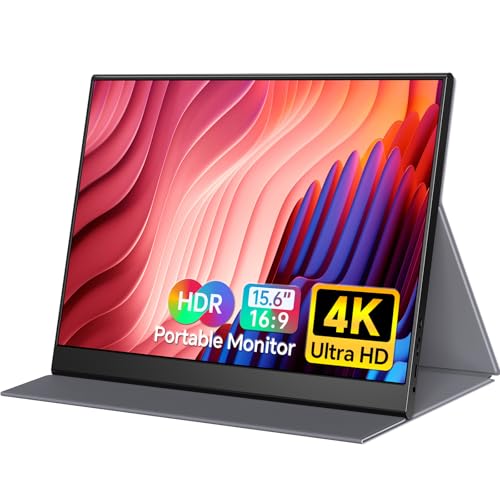 Yxk Portable Monitor 15.6 Inch 4K 60Hz 100% sRGB Ultra-Slim Travel Monitor with Dual Speakers USB-C HDMI Second Screen for Laptop PC Mac Phone Xbox PS4/5 Switch, VESA Kickstand with Cover Stand - size: 15.6"