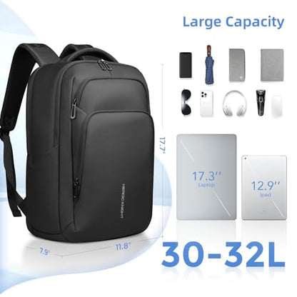 17.3 Inch Laptop Backpack for Men Women, 30L Travel Backpack | Carry-On Flight Approved,Work Computer Backpack with USB A&C Port,Business Laptop Bag,WaterResistant Anti-Theft Daypack - color: Black