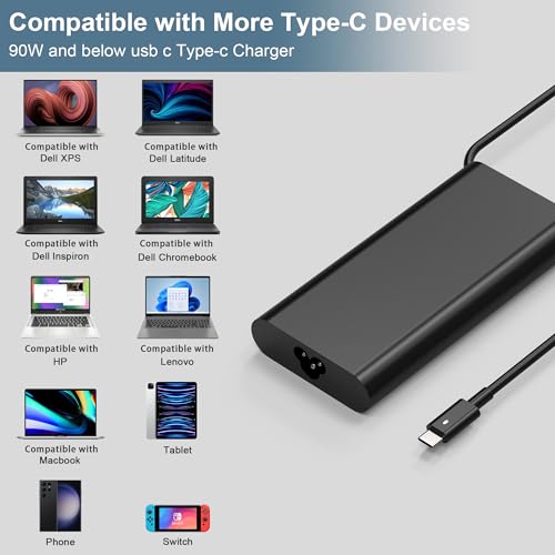 Slim 90W USB C Laptop Charger Compatible with Dell XPS 15 13 Latitude 3400 3500 5289 5400 7300 5300 7400 7390 7200 2in1 Precision 3540 0TDK33 DA90PM170 Type C AC Adapter