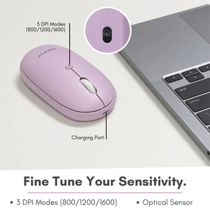Macally Bluetooth Mouse Purple | Wireless Mouse - Comfortable and Quiet, Enjoy Strong Connection for Laptop, Mac, iPad - color: Purple