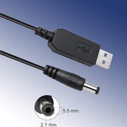 5V to 12V USB Step Up Converter Adapter Cable for Router LED Fan | USB to DC 5.5x2.1mm power cable for 12V devices, compatible with LED strips, speakers, fans and small electronics, 3.3FT cord