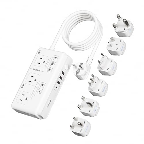 TESSAN Voltage Converter US to Europe 220 to 110, Universal Travel Adapter Voltage Converter with 4 USB Ports (1 USB C), 3 AC and EU UK AU IT in ZA Plug Power Adapter, Step Down Transformer, 6 FT - size: 6 Feet