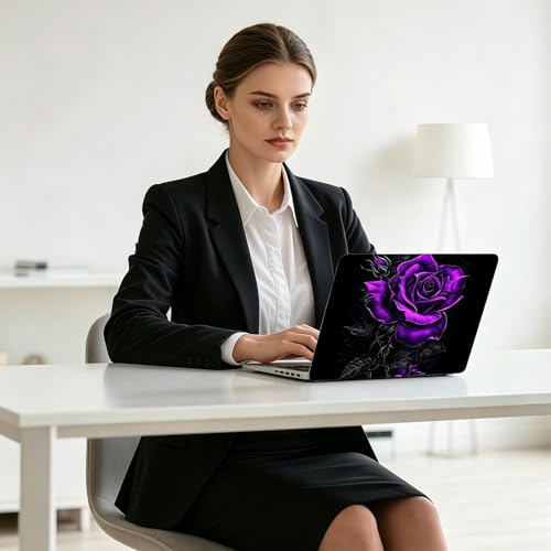 Universal Laptop Skin Decal, 3-Piece Vinyl Protector for 12 13 14 15.6" Notebook, Waterproof Anti-Scratch, Easy Trim & Bubble-Free Finish, Purple Rose - color: Purple Rose