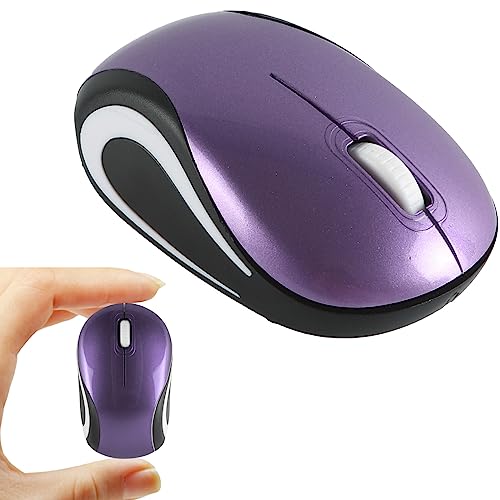 YOCUNKER Wireless Mini Mouse Ultra Portable, 1000DPI Computer Mouse Cordless, 2.4 GHz with USB Receiver, Optical Tracking, 3-Buttons, PC/Laptop (Purple) - color: Purple