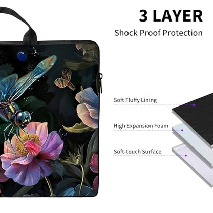 Laptop Bag,14 15 15.6 inch Laptop Case Sleeve,Computer Sleeve with Handle for Women Men,Carrying Case for MacBook,Dell,Lenovo,Notebook Computer,Dragonfly Flower - color: Dragonfly Flower