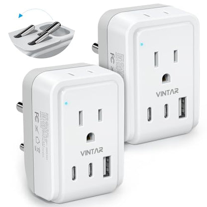 VINTAR US to India Plug Adapter, Foldable India Power Adapter, 2 Pack | 2 AC Outlets and 3 USB Ports (2 USB C), 5-in-1 Type D Plug Adapter for US to India Bangladesh Maldives Pakistan Sri Lanka - style: Type D - India Maldives